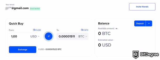 Binaryx review: account dashboard.